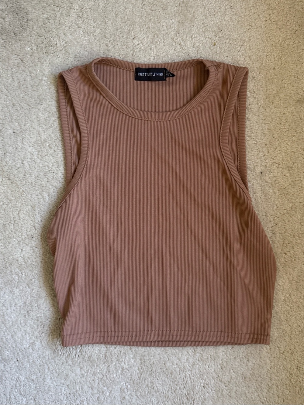 PrettyLittleThing Ribbed Crop Tank in Taupe Brown